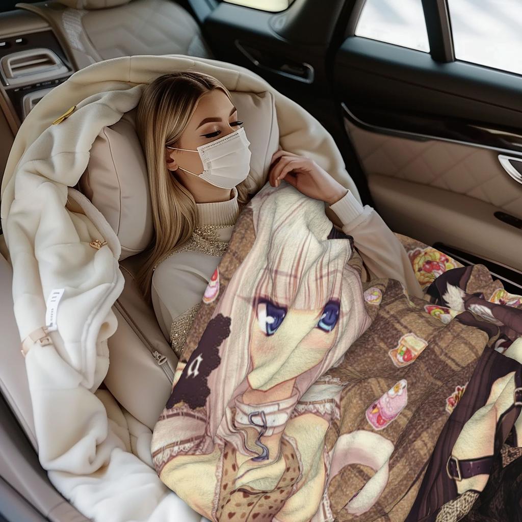 Chocola Vanilla Blanket Flannel Spring Autumn Anime Nekopara Lightweight Thin Throw Blanket for Bedding Couch Bedspread