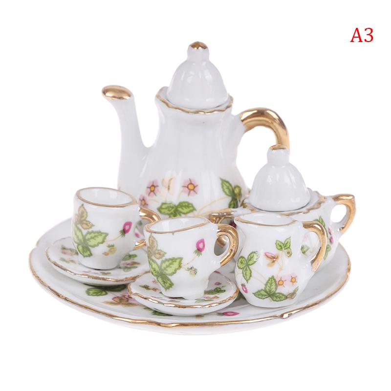 8Pcs/Set 1:12 Dollhouse Miniature Dining Ware Porcelain Tea Dish Cup Plate