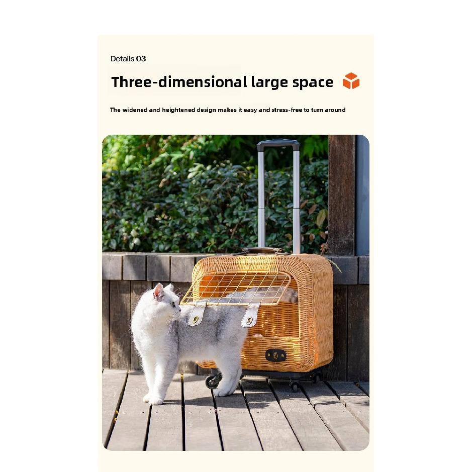 Tragbare Katzentransportbox Stilvoller Haustier-Rollkoffer Große Kapazität Geflochtene Haustier-Reise-Atmungsaktive Trolley-Box für Katzen & Kleine Hunde