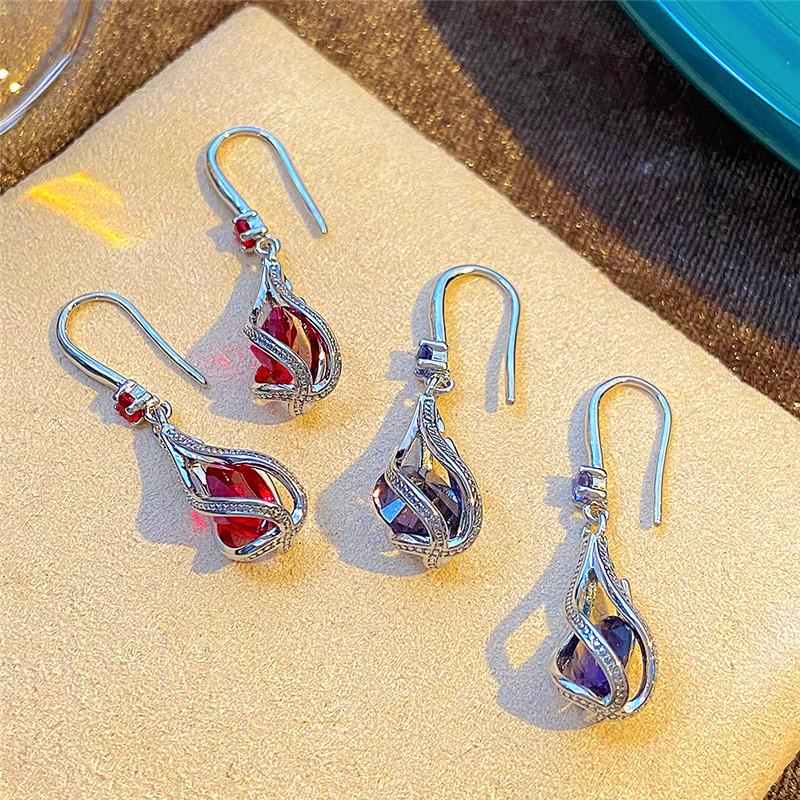 Fine New 925 Silver Luxury Crystal Zircon Earrings Charms for Woman Cute Engagement Wedding Jewelry Gift