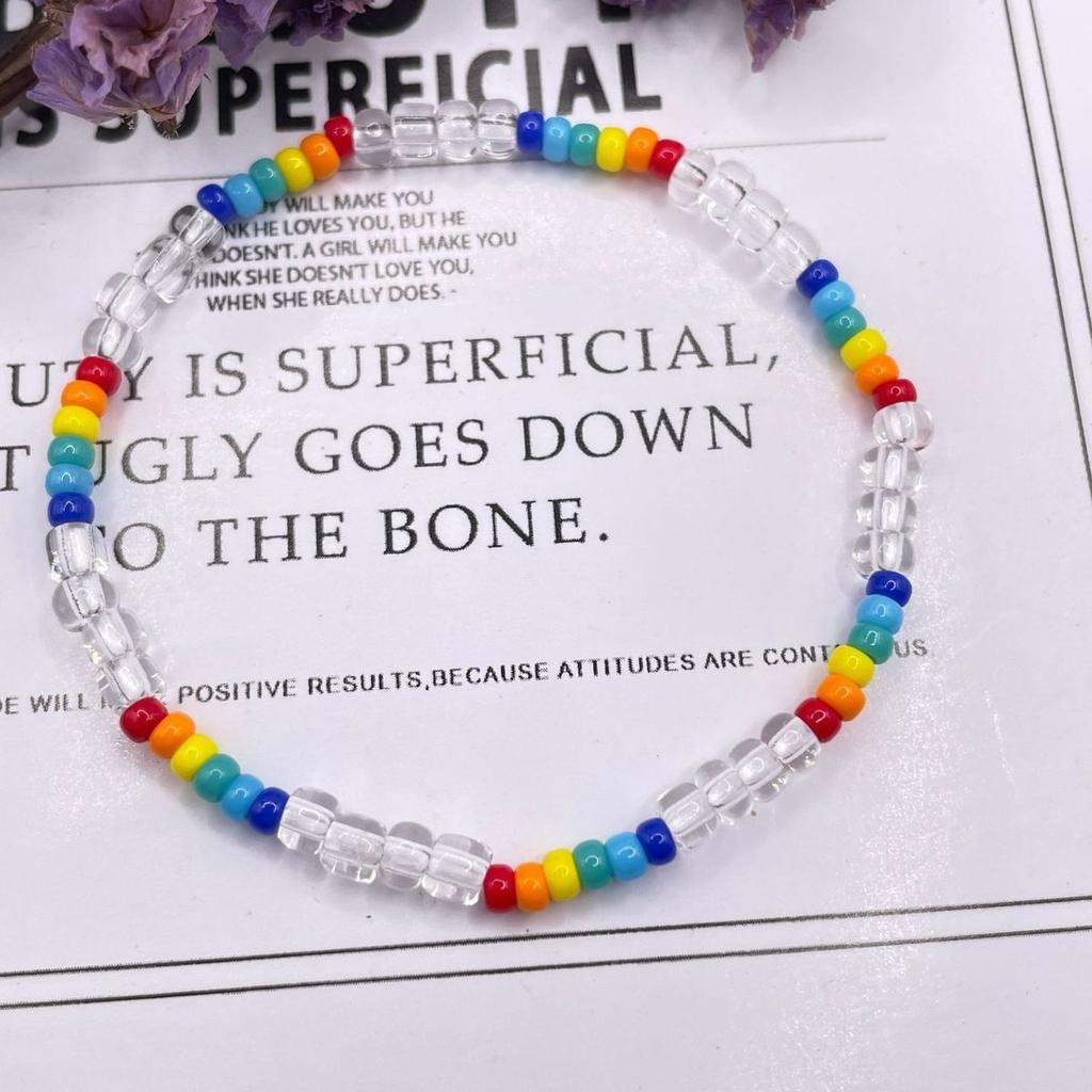 Bohemian-style rainbow Charm Bracelet with Glass Seed Beads, Spring/summer Fashion Accessory Unique Gift