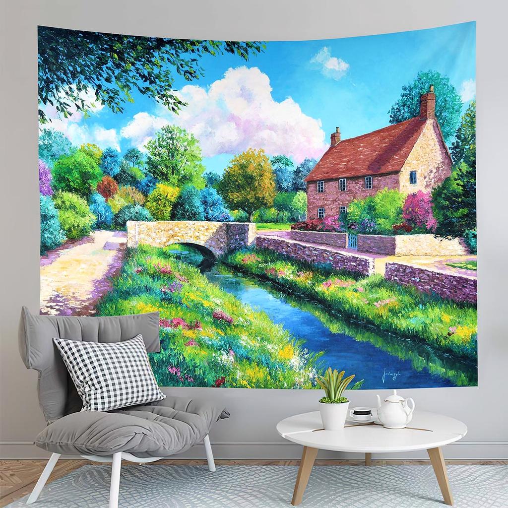 Painting Tapestry Rural Landscape Tapestry Trees Flowers Tapestry Creativity Art Tapestries Home Living Room Bedroom Dorm Decor