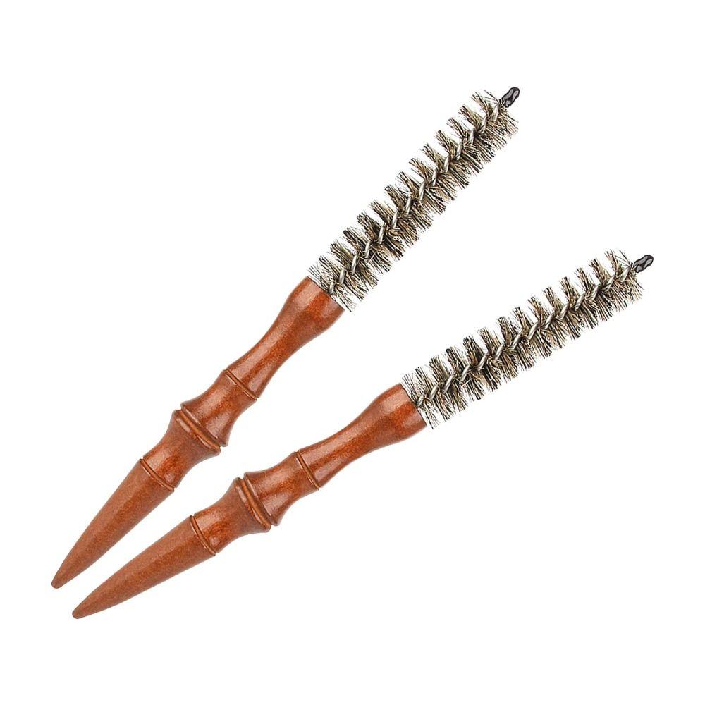 Solid Wood Handle Mini Curling Comb Boar Bristle Hair Rolling Brush Hair Salon Use