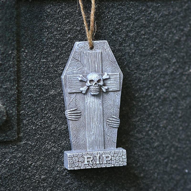Halloween Skulls Tombstones Pendant Decoration Haunted House Cemetery Coffin DIY Garden Yard Outdoor Halloween Party Prank Props