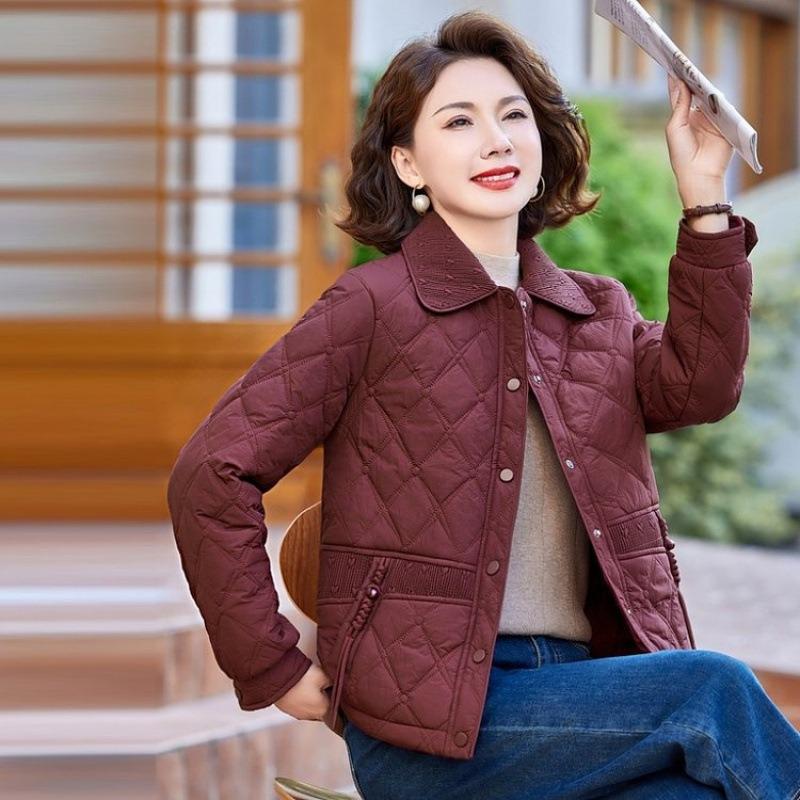 Mid-winter cotton-padded clothes, light lapel short middle-aged and elderly women's cotton-padded jackets, cold-proof and warm casual jackets