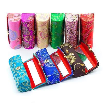 Random Color Cosmetic Bags Embroidered Flower Silk Satin Design Retro Lipstick Case Packaging Box Lipstick Holder Lipstick Box
