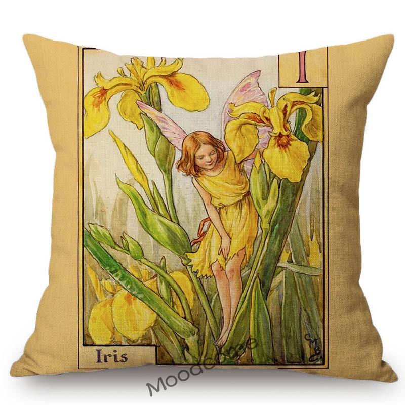 Tarot Alphabet Flower Fairy Baby Nursery Cartoon Art Home Decorative Sofa Throw Pillow Case Lovely Cute Children Cushion Cover