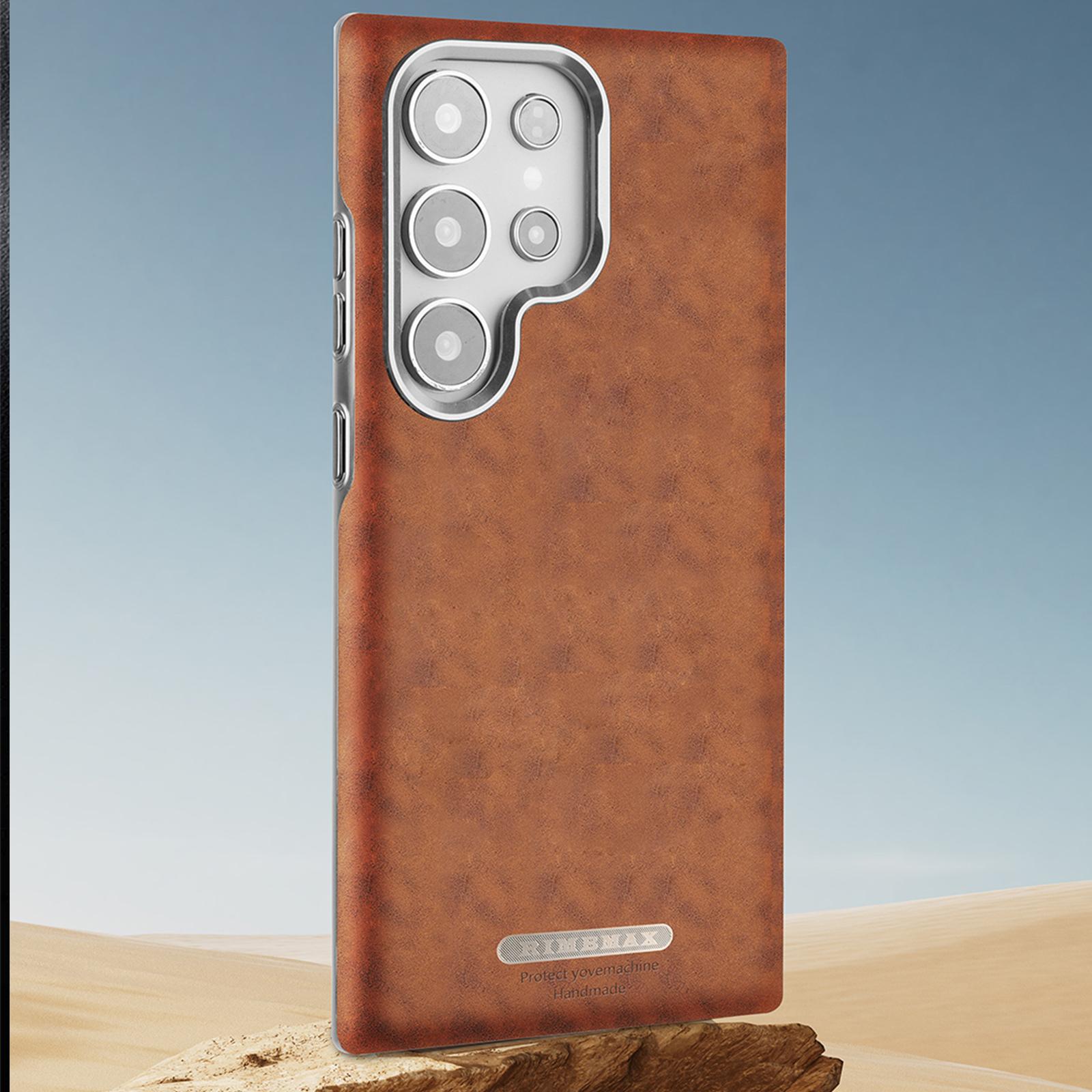 

Premium Faux Leather Magnetic Case For for Samsung Galaxy S25 Ultra S24+ Plus Retro Cover Matte Electroplated Frame Shockproof Galaxy S24+ темно-коричневого кольору