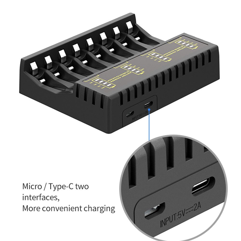 Circuit Protection LED Indicator Fast Charging Dock Adapter Intelligent Battery Charger 8 Slot