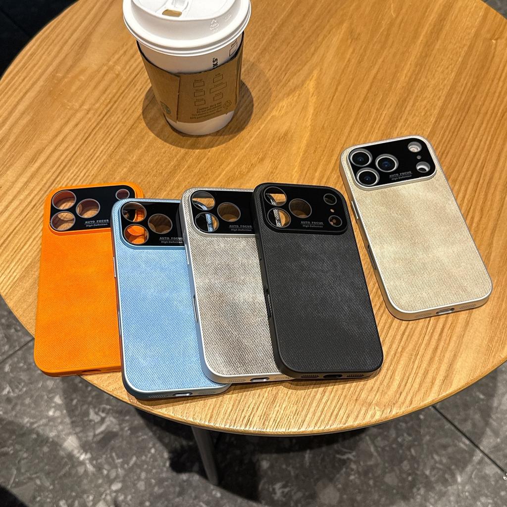 Applicable to Apple 17proMax mobile phone case denim cloth pattern iPhone16 large window new all-inclusive 15 protective case