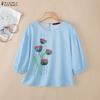 Blusa holgada informal con cuello redondo y mangas 3/4 para mujer