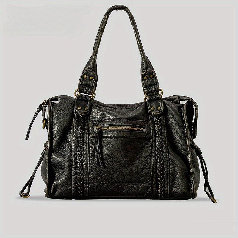 Korean Version Women's Bag, Casual Washed Leather Shoulder Bag, Soft Leather Retro Motorcycle Bag, Crossbody Bag