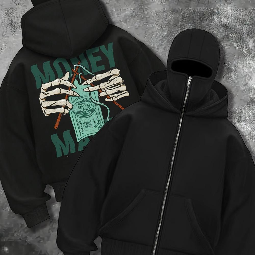 Double Hat, Double Neck Men's and Women's Fashionable Street Style Hooded Sweatshirt with Printed Zipper Pattern Sweatshirt