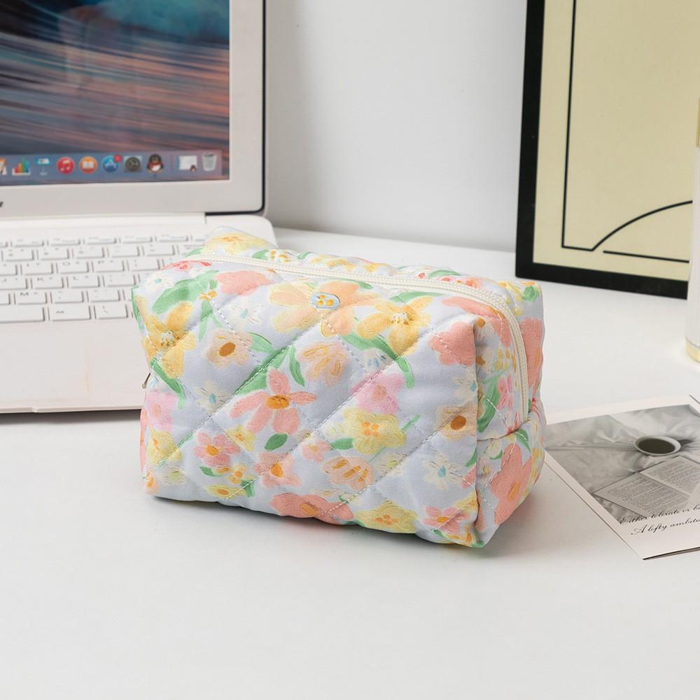 Soft Quilted Cotton Makeup Bag Women Zipper Cosmetic Organizer Handbag Portable Toiletry Case For Girls Stationery Pens Pouch