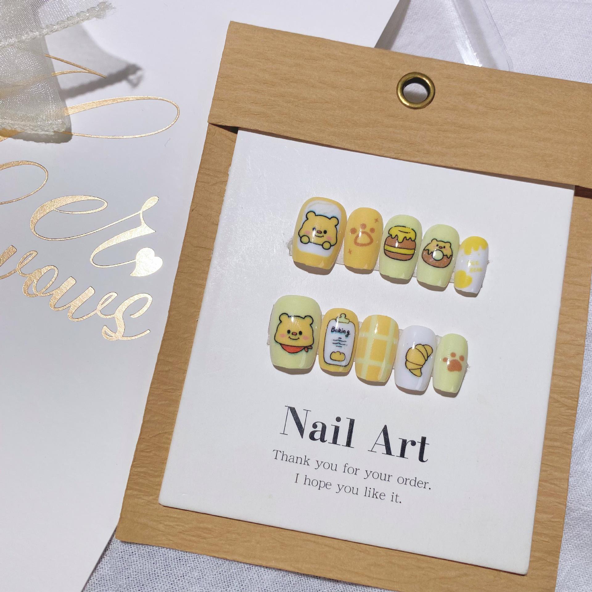 

Мечтательные розовые мультяшные накладные ногти в стиле Лолита: Милые расписанные вручную короткие зауженные типсы, набор из 10 штук