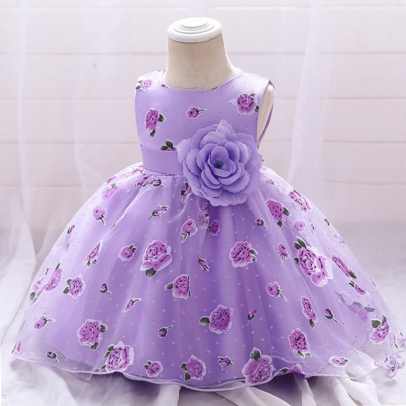 Baby Girl Princess Dress Pink Tulle Printed Gown 1-3 Years Old Kids Party Wear