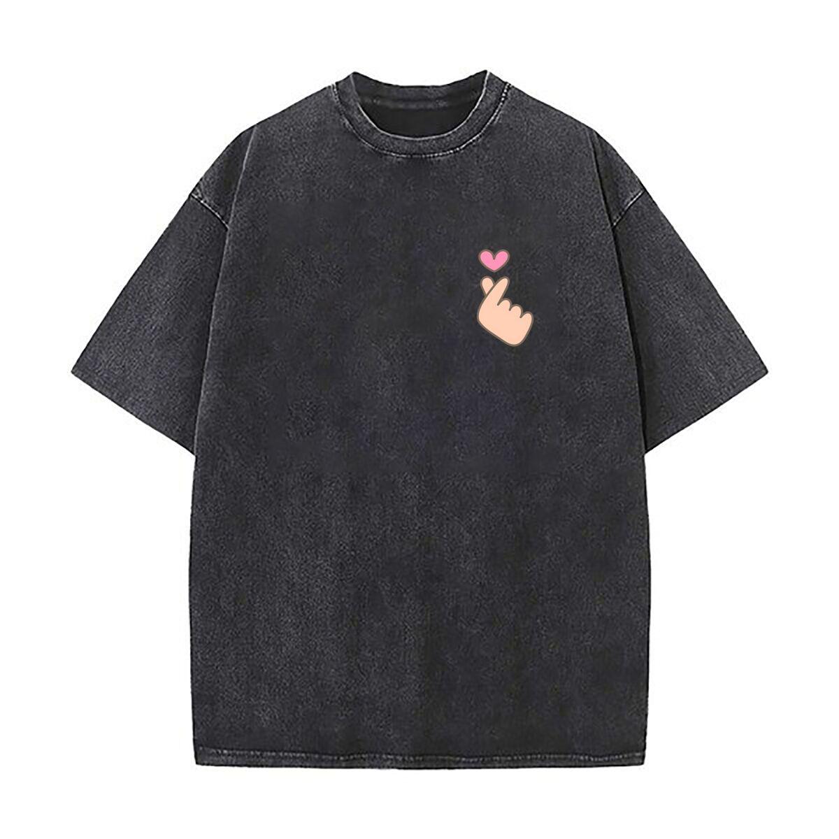 

Korean Finger Heart Corazon Coreano KPOP Fashionable design Oversized Short Sleeve Loose Streetwear Short Sleeve Tops Tee S