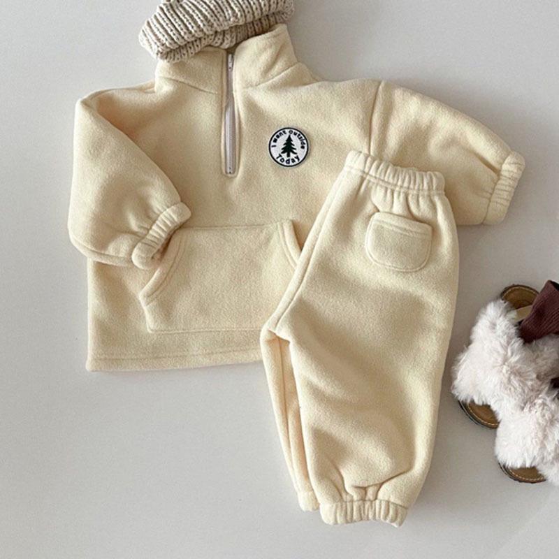 Ensemble Sweat-shirt et Pantalon d'Hiver Molletonné Doublé Polaire pour Bébé et Tout-Petit Style Coréen - Épais, Tendance, Ensemble Deux Pièces à Col Haut