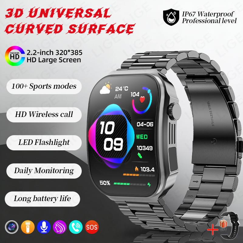 New Curved Screen Women's Smart Watch 2.2" HD Touch Screen Body Temperature Bluetooth Voice Call Men's Fitness Smartwatch