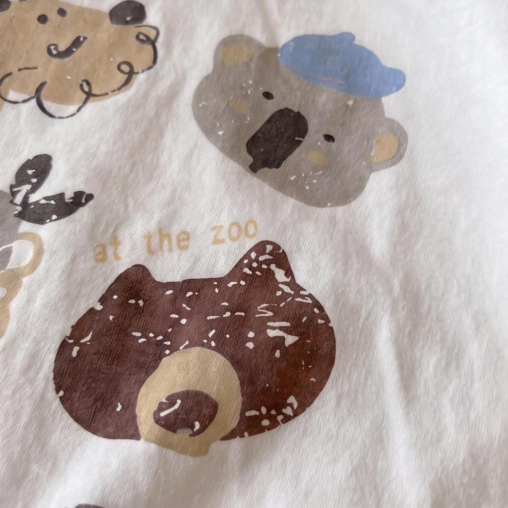 Kids Summer Zoo Print Short Sleeve T Shirt Breathable Round Neck Top for Boys and Girls