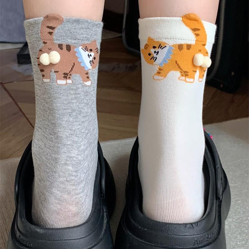 Trick-Or-Treating Cat Cat Egg Socks Cartoon Cute And Funny Three-Dimensional Cat Mid-Leg Socks Hairball Kitten Girl Socks