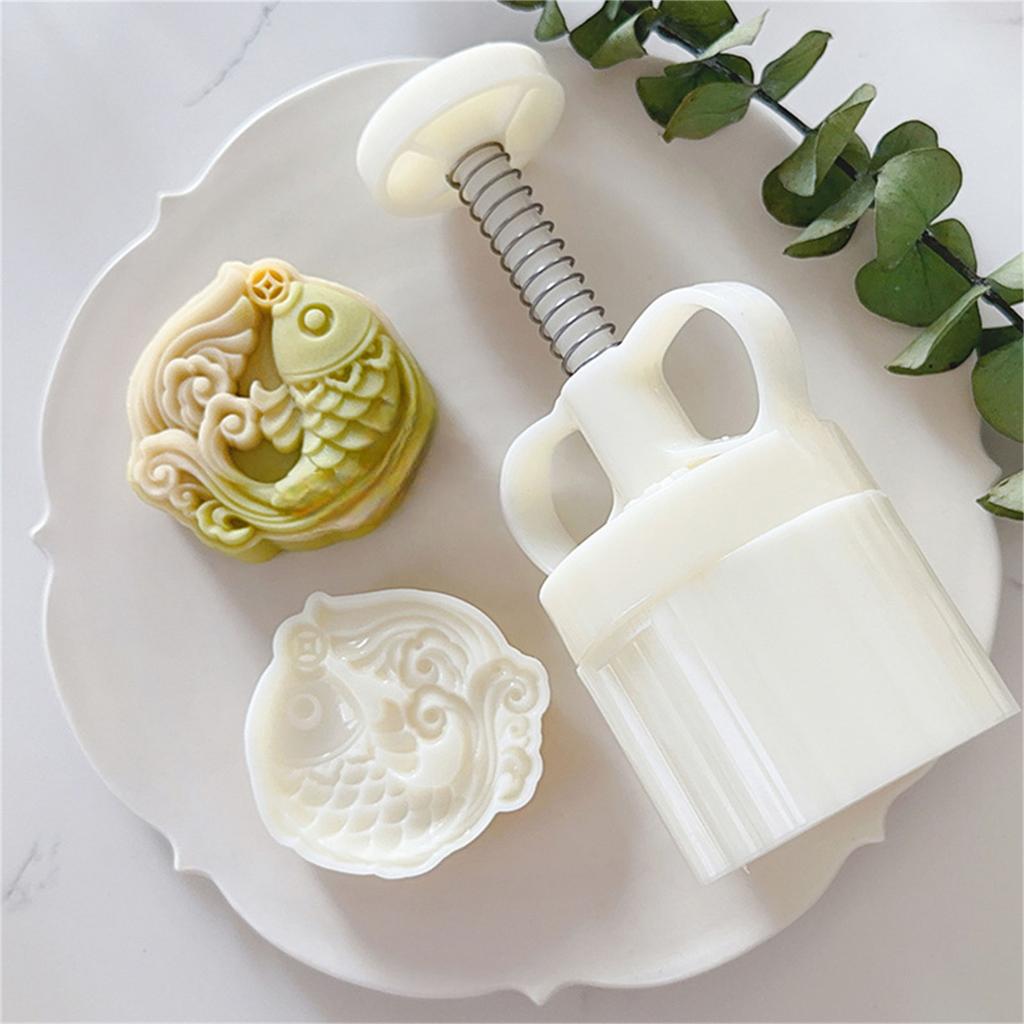 Hand Pressure Moon Cake Molds Fish Pattern Cookie Stamp Moon Cake Maker MidAutumn Festival making Cookie Pastries Tool