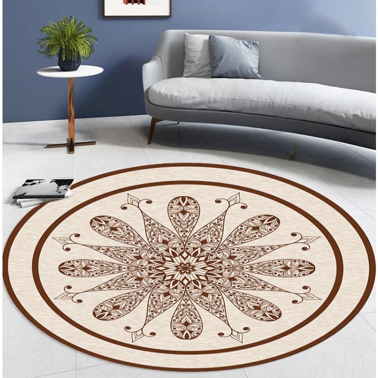 WTEMPO Round Ethnic Style Carpet Full Shop Washable Living Room Carpet Foldable Floor Mat