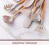 12-Piece Silicone Kitchen Tool Set with Wooden Handles & Storage Bucket