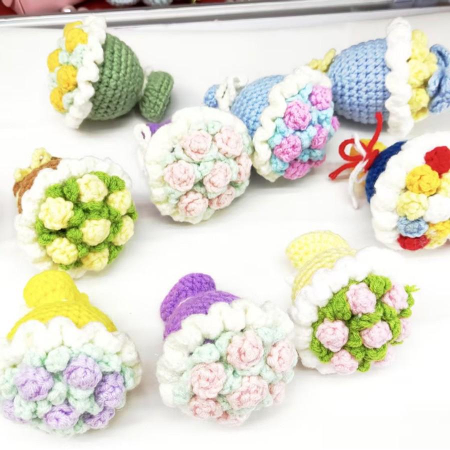Hand-Knitted Yarn Mini Bouquet Keychain Pendant