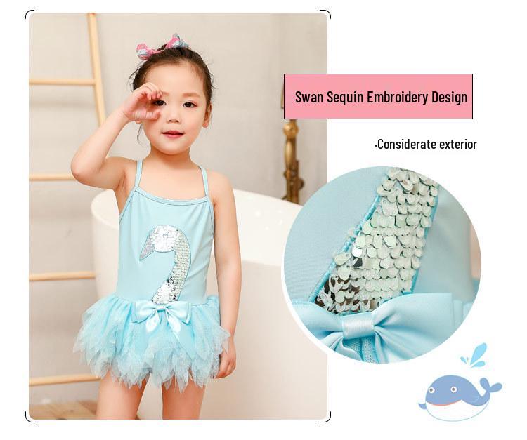 Korean Style Cartoon Girls' Quick-Dry Two-Piece Swimsuit for Kids