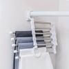 1pc 5-in-1 Stainless Steel Folding Pants Rack Tie Rack Rack Bedroom Closet Organizer Wardrobe Lockers