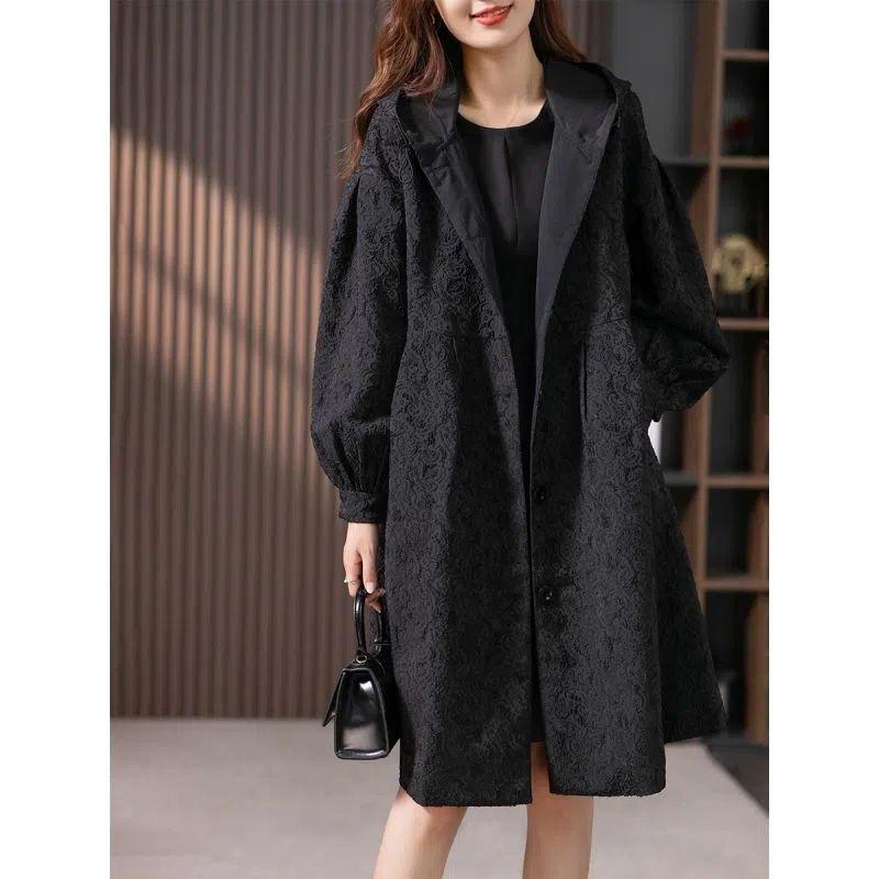 

Women s Long Windbreaker Autumn and Winter New Korean Version Casual Western-style Loose Jacket 2XL чорний