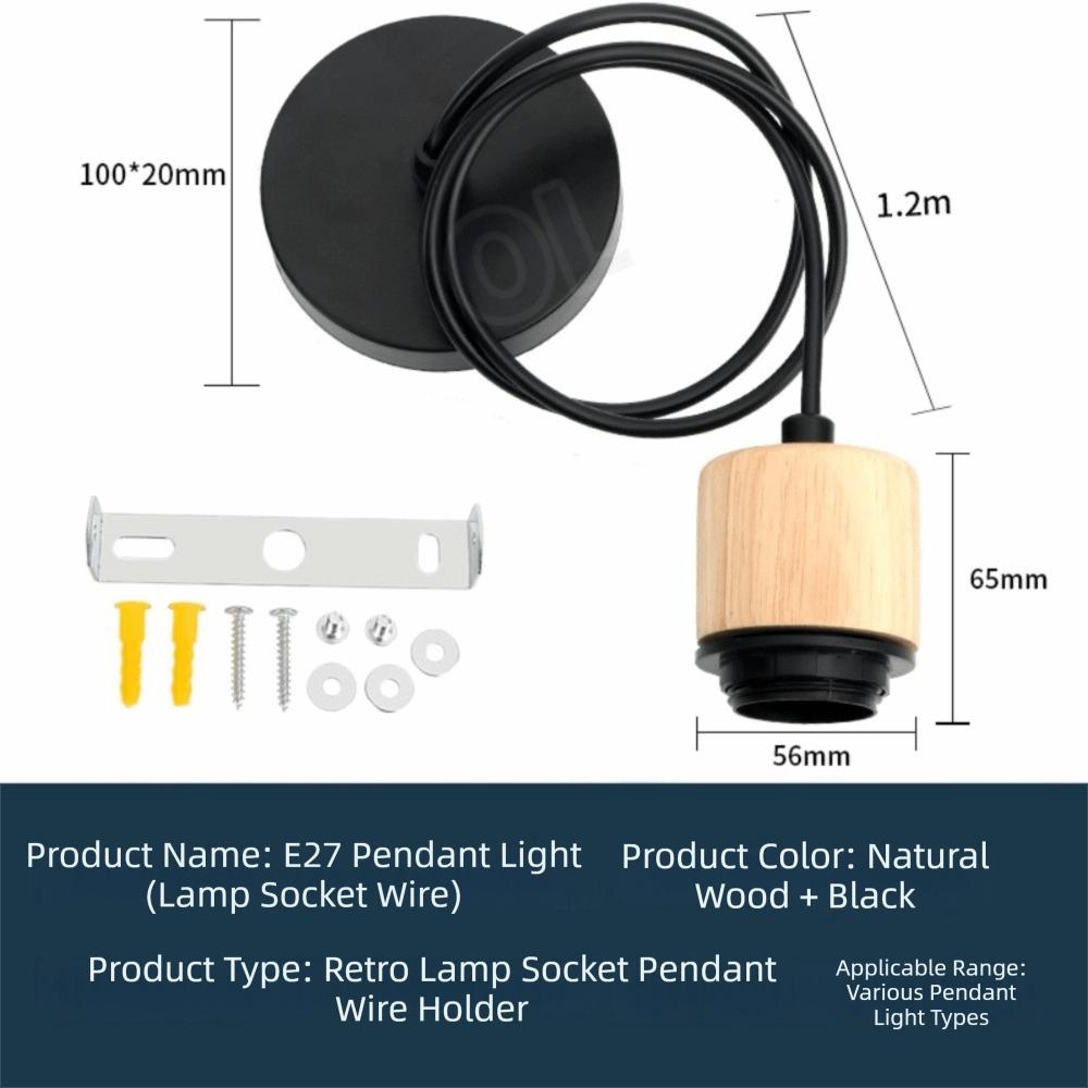 

New Solid Wood E27 Lamp Holder Adjustable Wire Hanging Pendant Lamp DIY Accessories Screw Lampshade Base