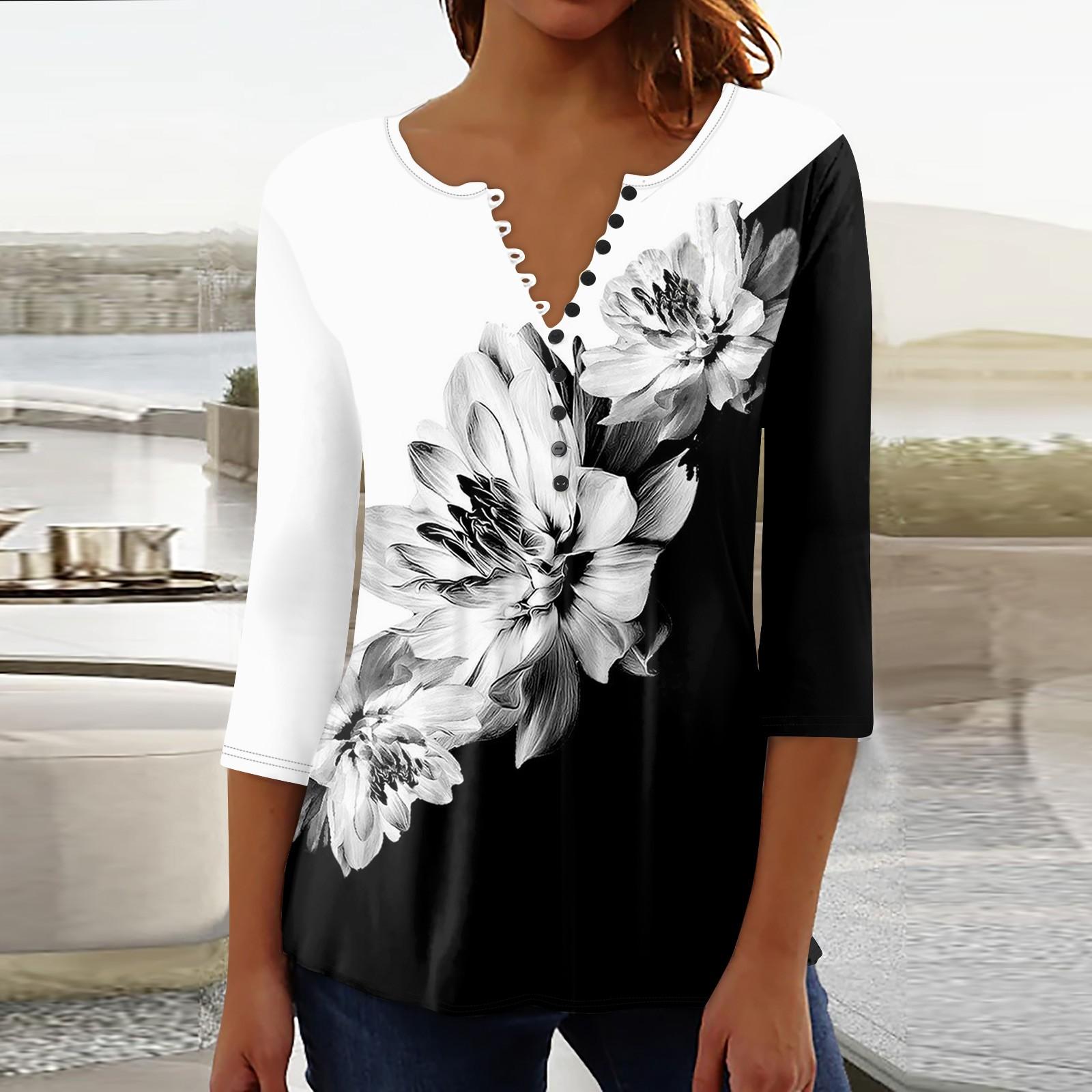 

Жіноча вільна футболка з рукавом сім чвертей на гудзиках XL білий