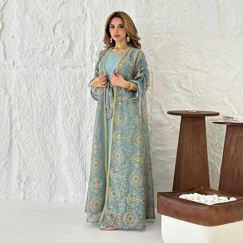 Middle East Saudi Embroidery Robe Dress Two-piece Set Embroidered Dress Two-Piece Set