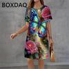 Colorful Butterfly Floral Print Mini Dress Round Neck Short Sleeve Casual Mini Dress Women Summer Dresses