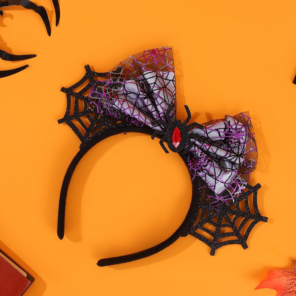 Eye Catching Halloween Costume Headband with Spiders Ears and Bows Adjustable Headwear Cosplay Hair Decoration