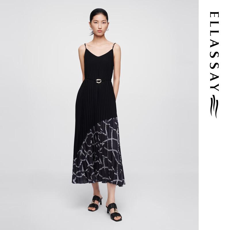 

ELLASSAY 2025 Summer Triacetate Pleated Spaghetti Strap Midi Dress XS