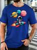 Unisex Astronaut Rocket Planet Space Cartoon Print Cotton Short Sleeve Tee Crew Neck Soft Male Summer Casual Breathable Street Top