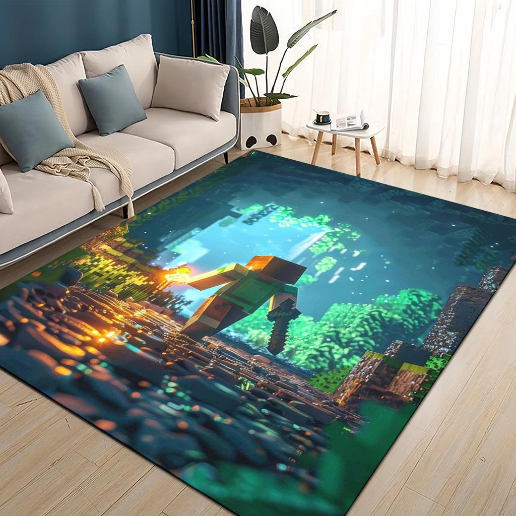 3D Moje světová stavební hra Kreslený koberec pro obývací pokoj Ložnici Domácí dekorace pohovky, Dětská hrací protiskluzová podložka na podlahu