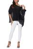 Sara Rose Chiffon Loose Summer Blouse with Sleeves Black Polka Women's Tunic, See-Through 3/4 (Free, Dots)