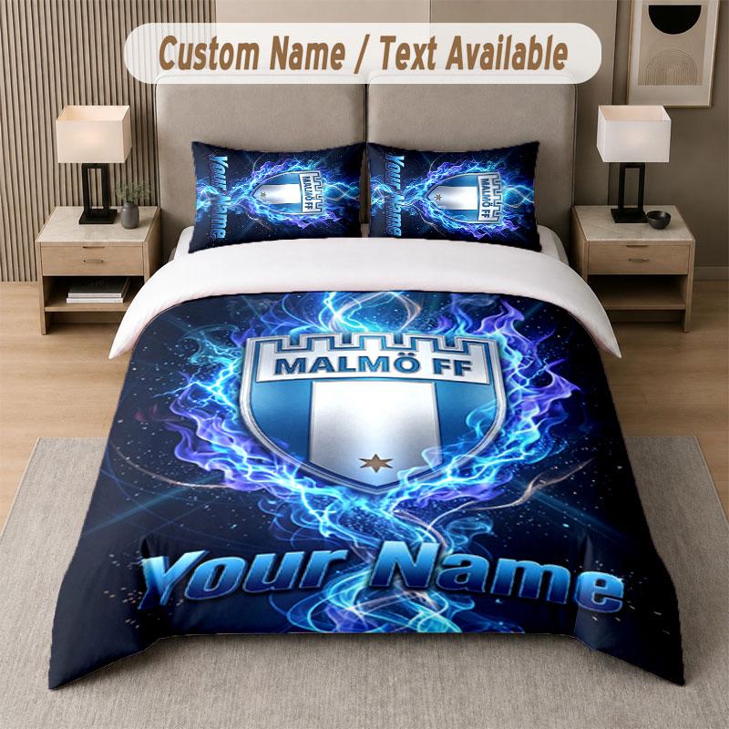 Custom Bedding Set Malmö FF Pattern, Print Name Text 1 Duvet Cover Plus 2 Pillowcases Home Textile