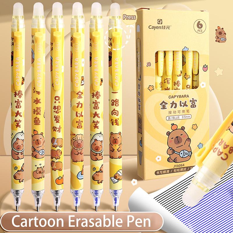 6Pcs Cute Capybara Panda Gel Pens Set Erasable Pens Office School Supplies Kawaii Aesthetic Stationery