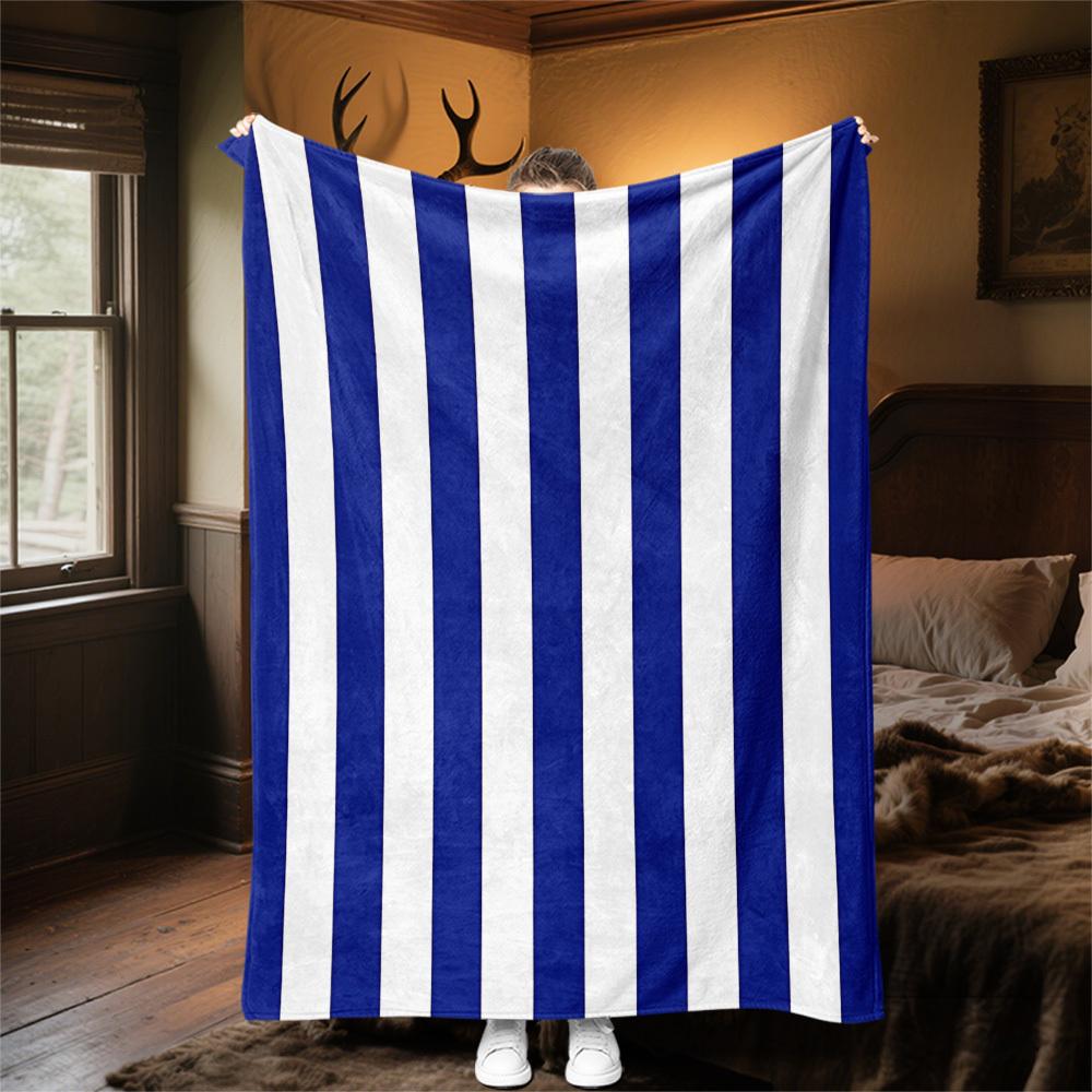1PC Stripes, NavyOutdoor Flannel Blanket - Soft Plush Decor for Picnics, Camping, Bedroom, Playroom, Office, or Lunch Break 1355A