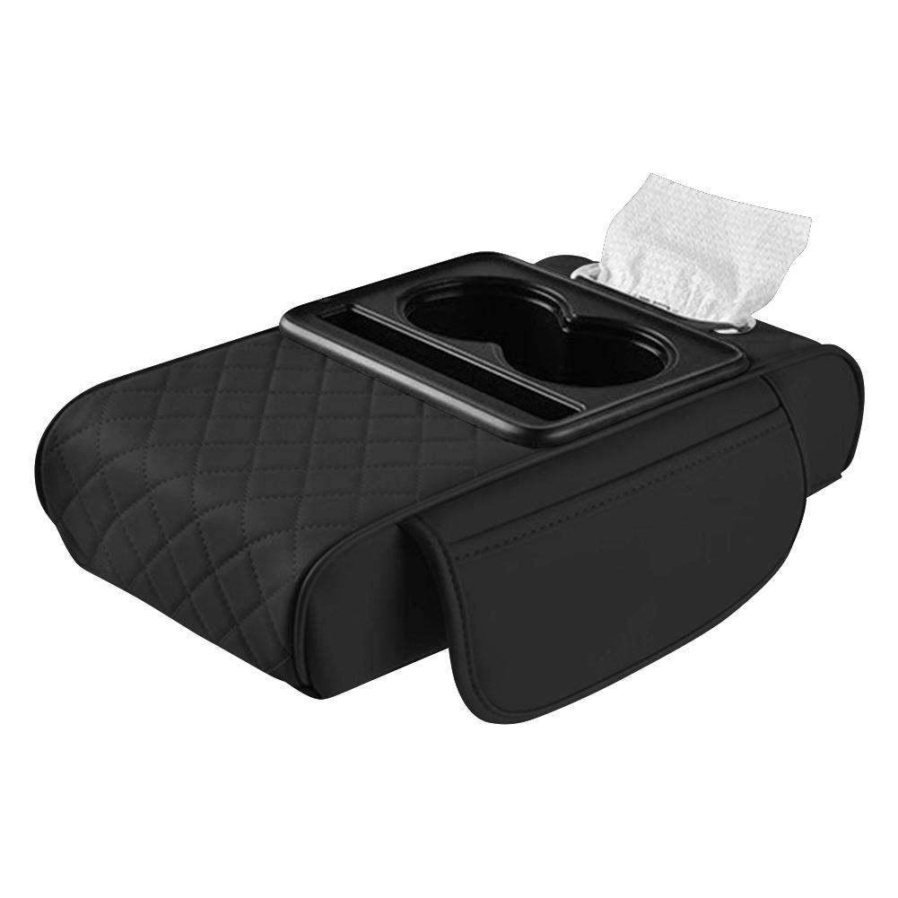 Car Armrest Cushion with Tissue Box Cup Holder Phone Holder Center Console Cover Cars Center Console Organizer for Most Vehicles