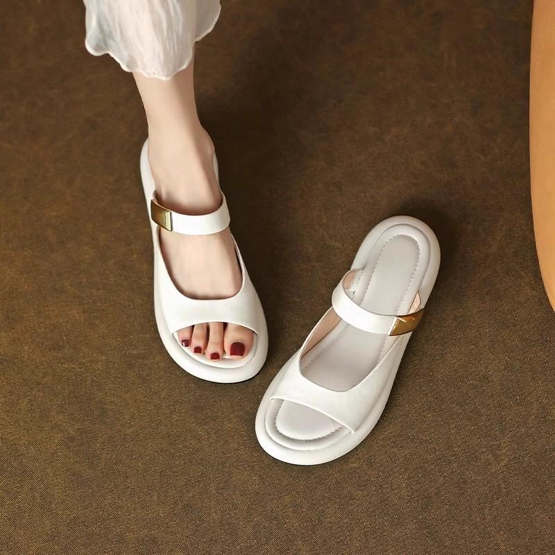 

One-word Flat-bottomed Semi-sandals and Slippers 40 брудно-білий