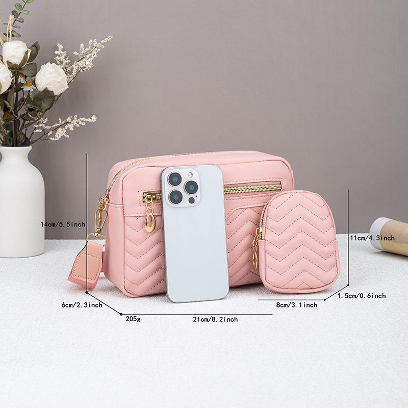 Ladies' Quilted Pattern Crossbody Bag, Casual Minimalist Single Shoulder Bag With Mini Hanging Money