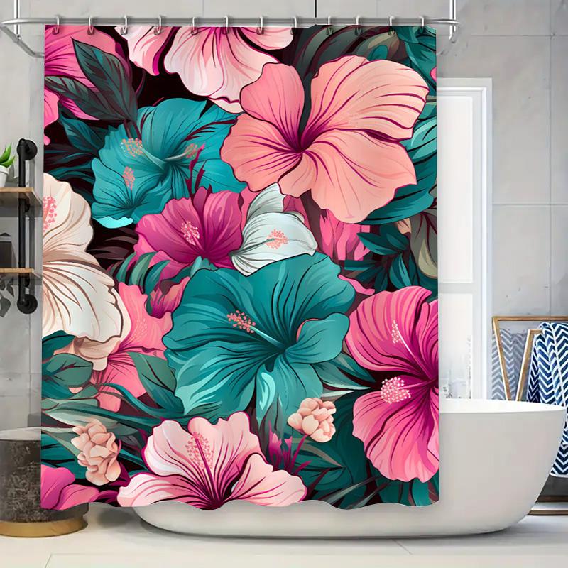 

Красочная шторка для душа Гибискус Премиальное качество ткани Декор для ванной комнаты для украшения дома в розовом, голубом, с цветочным узором 90x180cm