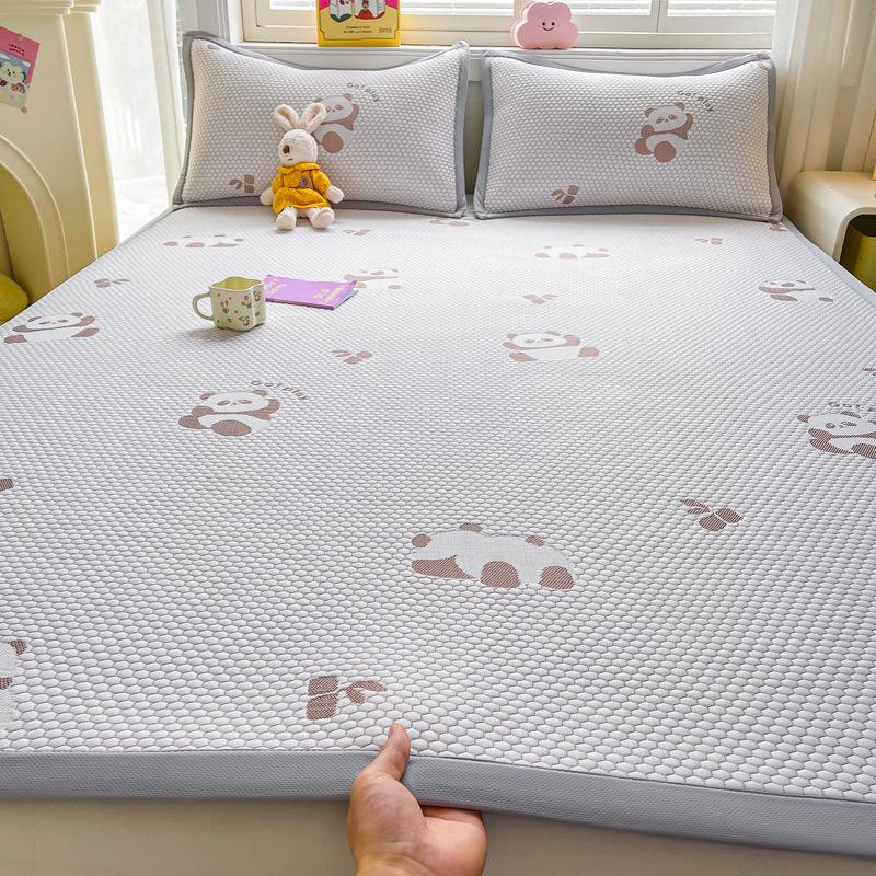 Summer Nude Ice Silk Cooling Mat Set: 3-Piece, Soft, Machine-Washable, A-Class Fitted Sheet