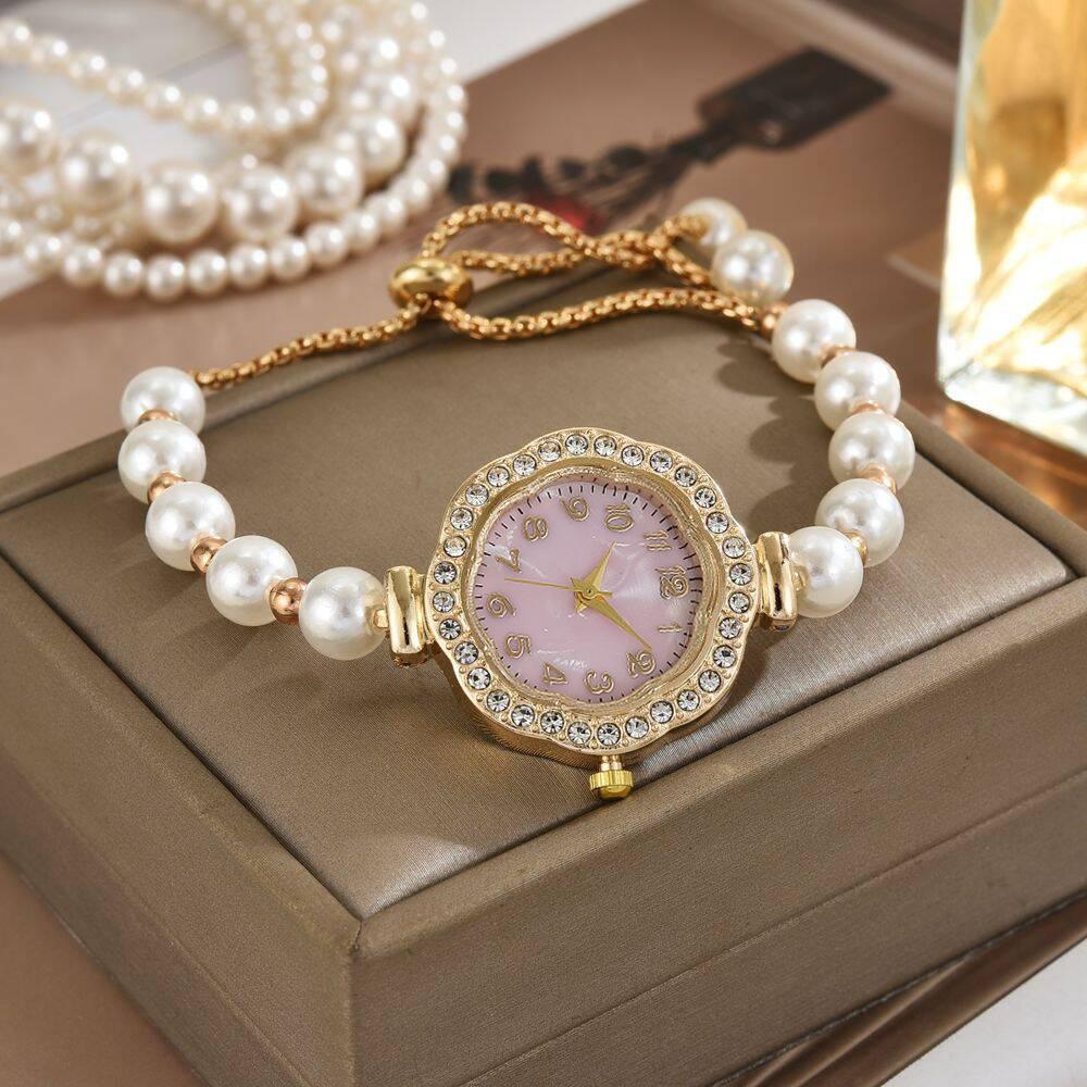 New Creative Women Watch Temperament Light Luxury Quartz Wristwatches Pearl Beaded Bracelet Women's Watch Fashion Accessories